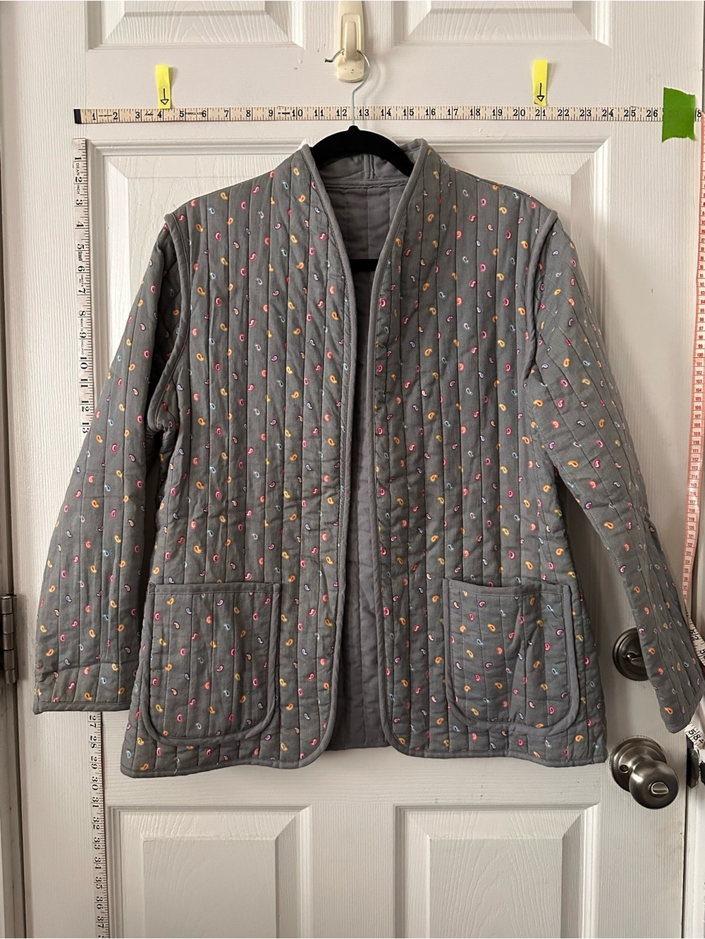 Gray Quilted Teddy Jacket with Multicolor Floral Dots